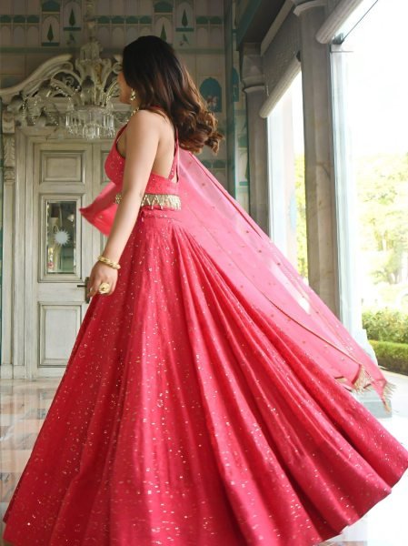 Stylish Hot Pink Georgette Bridal Lehenga with Thread Sequins Embroidery For Function Designer Lehenga Choli