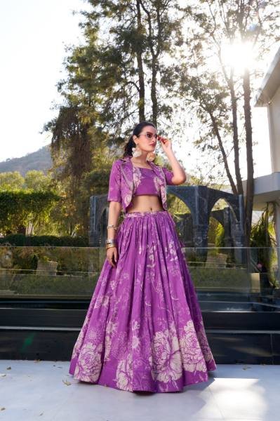 Stylish Indo Western Tussar Silk Lehenga Set with Stitched Blouse and Koti Designer Lehenga Choli