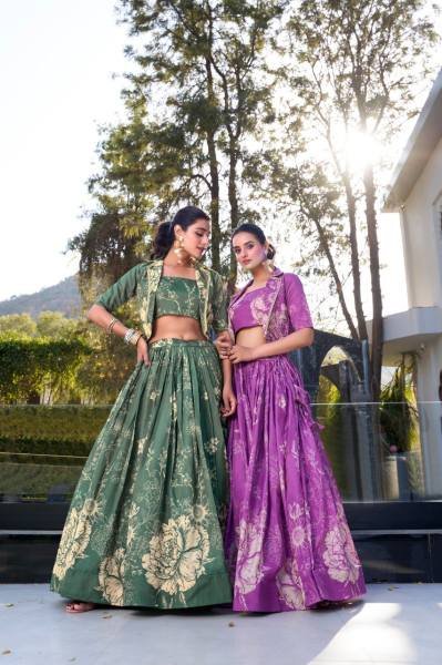 Stylish Indo Western Tussar Silk Lehenga Set with Stitched Blouse and Koti Designer Lehenga Choli