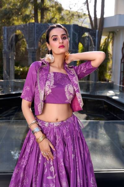 Stylish Indo Western Tussar Silk Lehenga Set with Stitched Blouse and Koti Designer Lehenga Choli