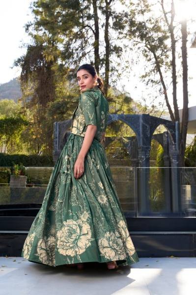 Stylish Indo Western Tussar Silk Lehenga Set with Stitched Blouse and Koti Designer Lehenga Choli