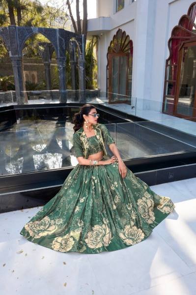 Stylish Indo Western Tussar Silk Lehenga Set with Stitched Blouse and Koti Designer Lehenga Choli
