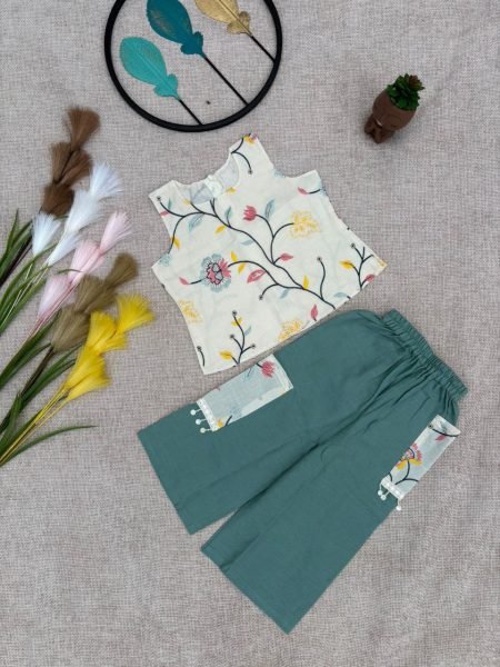 Stylish Khadi Co Ord Set for Girls with Zip Top &  Palazzo Ready to Wear Girls Wear