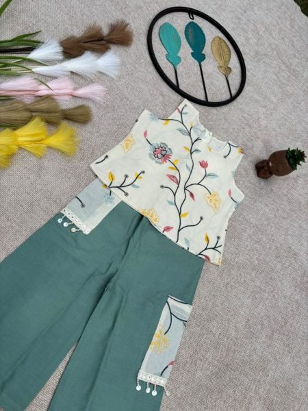 Stylish Khadi Co Ord Set for Girls with Zip Top &  Palazzo Ready to Wear Girls Wear