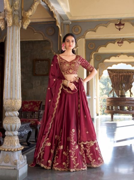 Stylish Maroon Rangoli Silk Lehenga Set with Heavy Embroidery at Wholesale Rate Designer Lehenga Choli