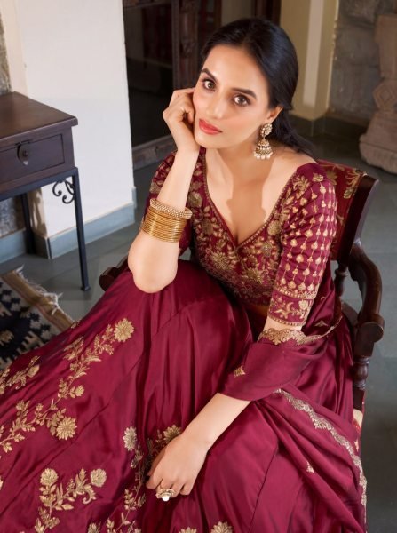 Stylish Maroon Rangoli Silk Lehenga Set with Heavy Embroidery at Wholesale Rate Designer Lehenga Choli
