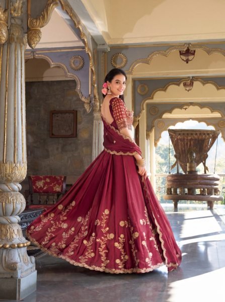 Stylish Maroon Rangoli Silk Lehenga Set with Heavy Embroidery at Wholesale Rate Designer Lehenga Choli