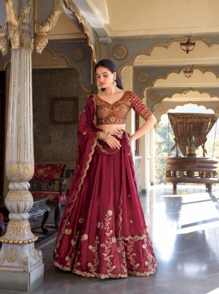 Stylish Maroon Rangoli Silk Lehenga Set with Heavy Embroidery at Wholesale Rate Designer Lehenga Choli