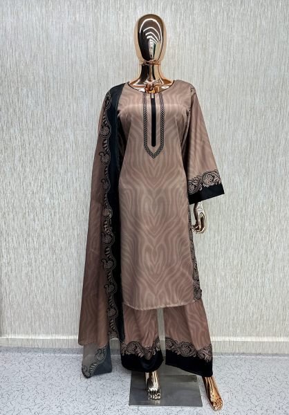 Stylish Mauve Kurti Palazzo Set with Fashion Printed Chinnon Silk Dupatta For Party Wear Pakistani Suits Wholesale