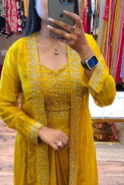 Stylish Mirror Work Shrug with Sharara   Plazzo Wedding Ready Indo Western Set Ready To Wear Collection