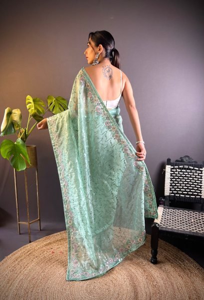 Stylish Mit Green Embroidered Twill Net Saree Collection with Unstitched Blouse at Wholesale Rate Net Sarees Wholesale