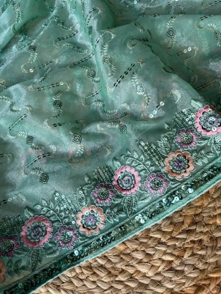 Stylish Mit Green Embroidered Twill Net Saree Collection with Unstitched Blouse at Wholesale Rate Net Sarees Wholesale