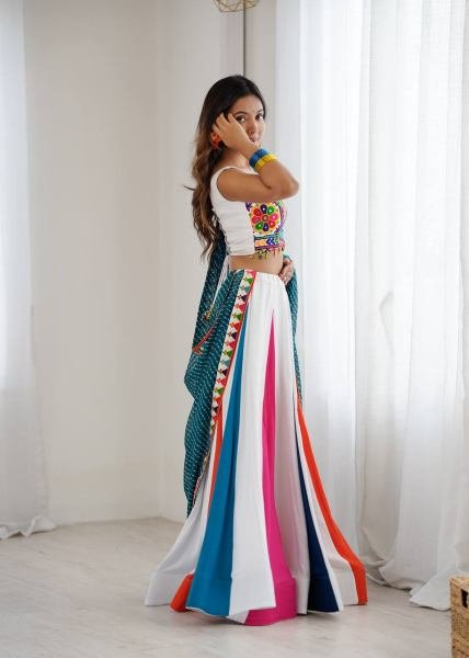 Stylish Multicolor Readymade Navratri Outfit With Gamthi Thread Embroidery Work Navratri Lehnega Choli