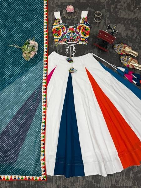 Stylish Multicolor Readymade Navratri Outfit With Gamthi Thread Embroidery Work Navratri Lehnega Choli