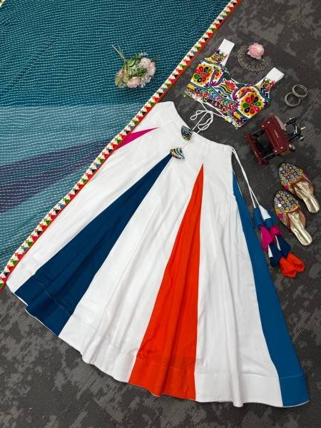 Stylish Multicolor Readymade Navratri Outfit With Gamthi Thread Embroidery Work Navratri Lehnega Choli