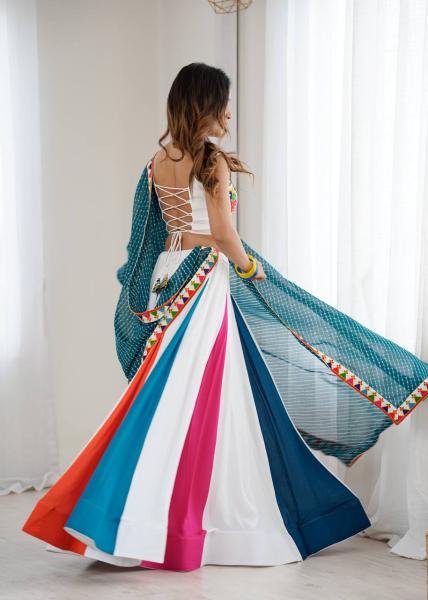 Stylish Multicolor Readymade Navratri Outfit With Gamthi Thread Embroidery Work Navratri Lehnega Choli