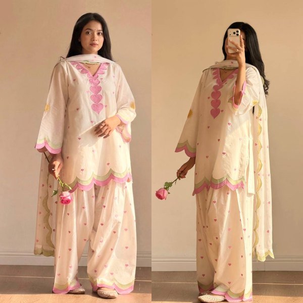 Stylish Off White Chanderi Farshi Salwar Suits Wth Zari Needle Dupatta At Direct Factory Pric Ready To Wear Collection