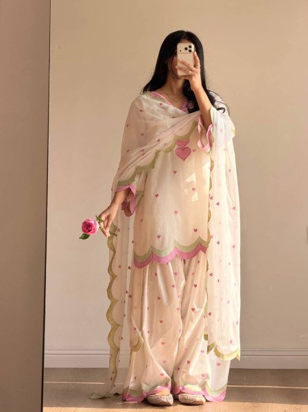 Stylish Off White Chanderi Farshi Salwar Suits Wth Zari Needle Dupatta At Direct Factory Pric Ready To Wear Collection