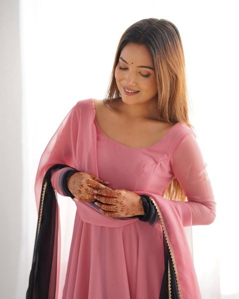 Stylish Onion Pink Georgette Anarkali Suit Set Wedding Special Anarkali Kurtis 