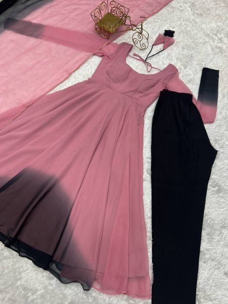 Stylish Onion Pink Georgette Anarkali Suit Set Wedding Special Anarkali Kurtis 