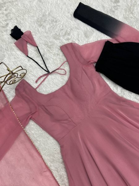 Stylish Onion Pink Georgette Anarkali Suit Set Wedding Special Anarkali Kurtis 