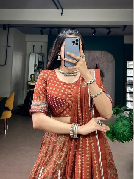 Stylish Orange Sparkle Lace Border Tasar Silk Lehenga Choli for Women Designer Lehenga Choli