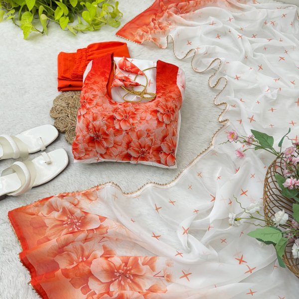 Stylish Organza Taby Silk Long Gown Set with Golden Lace Dupatta for Anarkali Style Anarkali Kurtis 