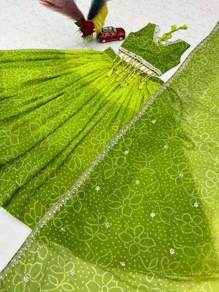 Stylish Parrot Green Navratri Special 6 Meter Flair Fox Georgette Lehenga Choli at Manufacturer  Navratri Lehnega Choli