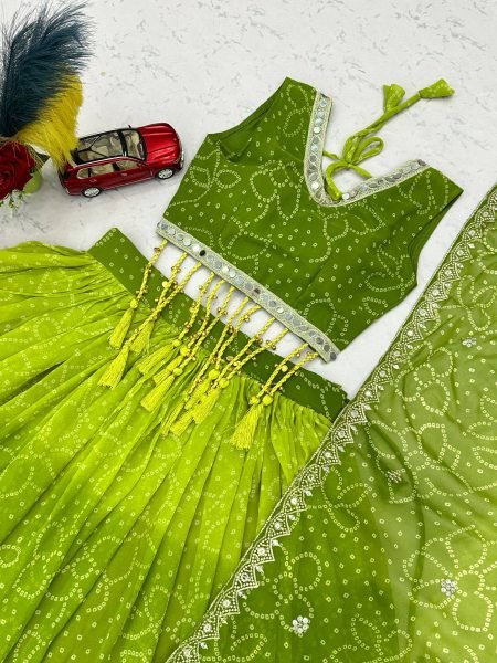Stylish Parrot Green Navratri Special 6 Meter Flair Fox Georgette Lehenga Choli at Manufacturer  Navratri Lehnega Choli