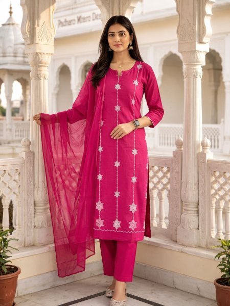 Stylish Pink Embroidered Kurti Pant Set for Women Latest Collection Cotton Kurtis Wholesale