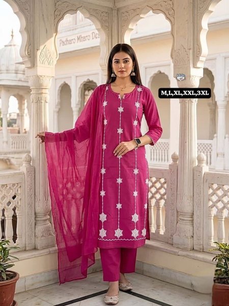 Stylish Pink Embroidered Kurti Pant Set for Women Latest Collection Cotton Kurtis Wholesale