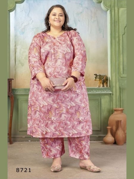 Stylish Pink Ethnic Fusion Co-Ord Set for Curvy Women Kurtis
