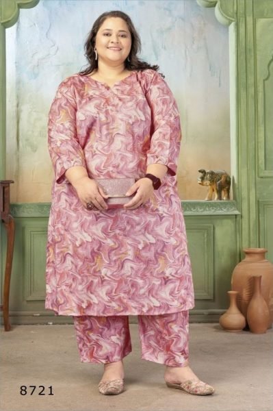 Stylish Pink Ethnic Fusion Co-Ord Set for Curvy Women Plus Size Kurti / Gown