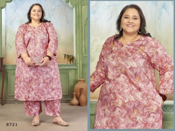 Stylish Pink Ethnic Fusion Co-Ord Set for Curvy Women Plus Size Kurti / Gown
