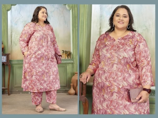 Stylish Pink Ethnic Fusion Co-Ord Set for Curvy Women Plus Size Kurti / Gown