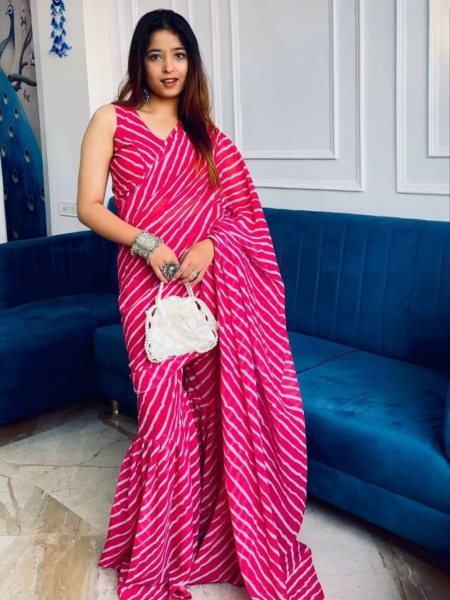 Stylish Pink Georgette Flairy Sharara with Elastic Waist   Attached Pallu   Unstitched Blouse Wholesale Manufacturer Rate Ready To Wear Saree 