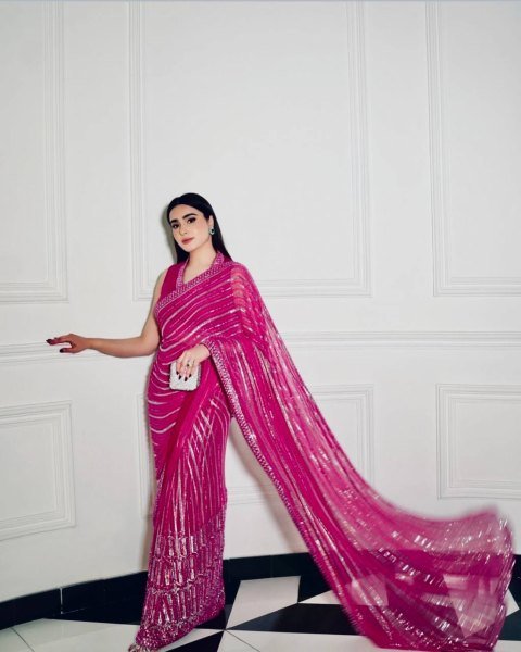 Stylish Pink Georgette Saree with Sequins and Dori Work For Wedding Georgette Sarees Wholesale