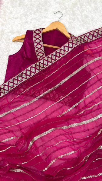 Stylish Pink Georgette Saree with Sequins and Dori Work For Wedding Georgette Sarees Wholesale