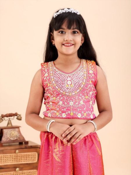 Stylish Pink Premium Kids Girls Party Wear Top Palazzo Set For Party Girls Wear