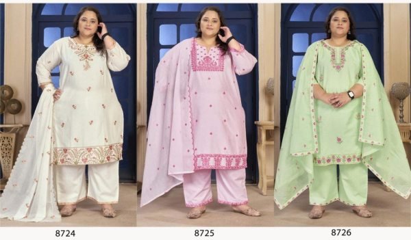 Stylish Pink Plus Size Cotton Ethnic Wear Set with Dupatta For Daily Wear Plus Size Kurti / Gown