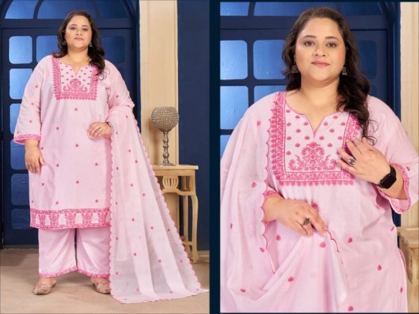 Stylish Pink Plus Size Cotton Ethnic Wear Set with Dupatta For Daily Wear Plus Size Kurti / Gown