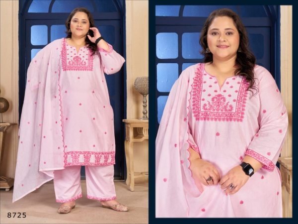 Stylish Pink Plus Size Cotton Ethnic Wear Set with Dupatta For Daily Wear Plus Size Kurti / Gown