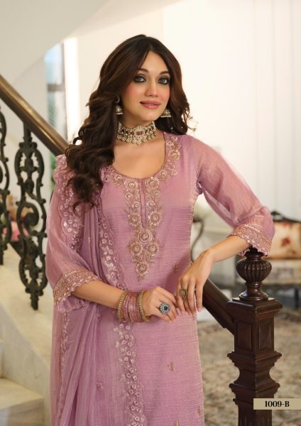 Stylish Pink Salsa Embroidered Top Palazzo Dupatta Set with Beads Work for Festival Designer Plazzo Salwar Suits Wholesale