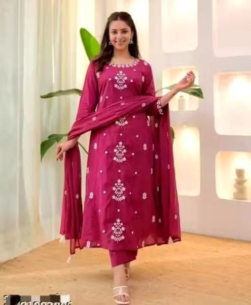 Stylish Pink Slub Cotton Embroidered Kurti Pant Set with Nazmin Dupatta for Women Ready to Wear Ethnic Wear Embroidery Kurtis 
