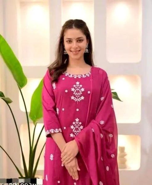 Stylish Pink Slub Cotton Embroidered Kurti Pant Set with Nazmin Dupatta for Women Ready to Wear Ethnic Wear Embroidery Kurtis 