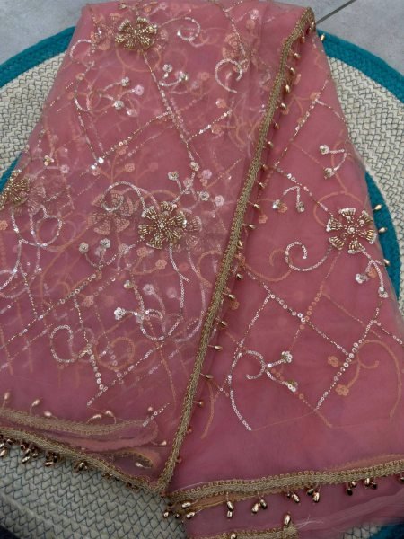 Stylish Pink Women's Net Embroidered Saree with Matching Designer Blouse Embroidery Sarees Wholesale