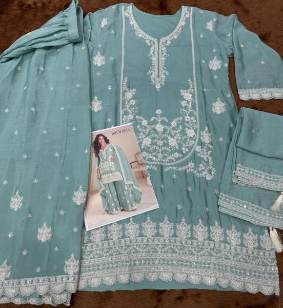 Stylish Pista Heavy Work Suit Set for Festive and Occasion Wear Designer Plazzo Salwar Suits Wholesale