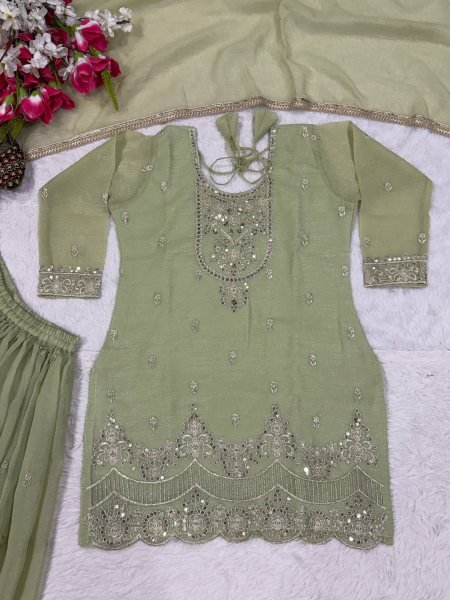 Stylish Pista Premium Crunchy Silk Top Sharara Palazzo Set with Dupatta at Manufacturer  Ready To Wear Collection