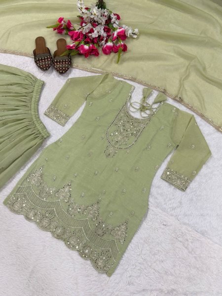 Stylish Pista Premium Crunchy Silk Top Sharara Palazzo Set with Dupatta at Manufacturer  Ready To Wear Collection