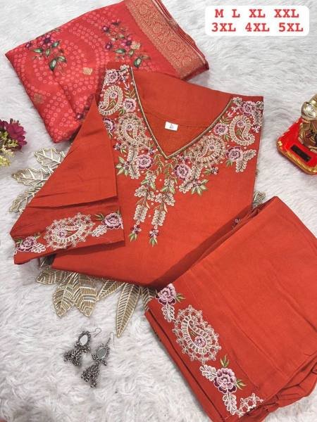Stylish Plus Size Embroidered Muslin Kurti with Jacquard Dupatta At Best Rate Plus Size Kurti / Gown